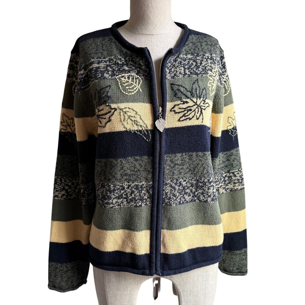 Christopher & Banks Vintage 2004 Hand Embroidered Stripe Cardigan Sweater
